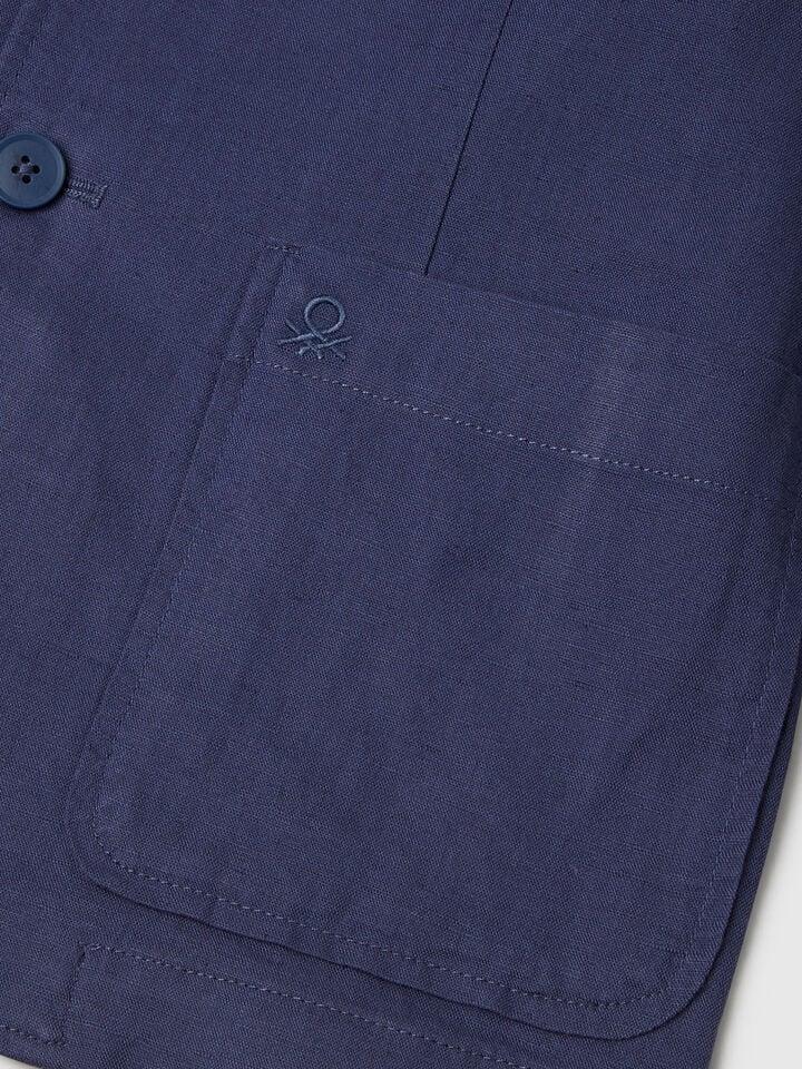 Benetton Blazer In Linen Blend Air Force Blue