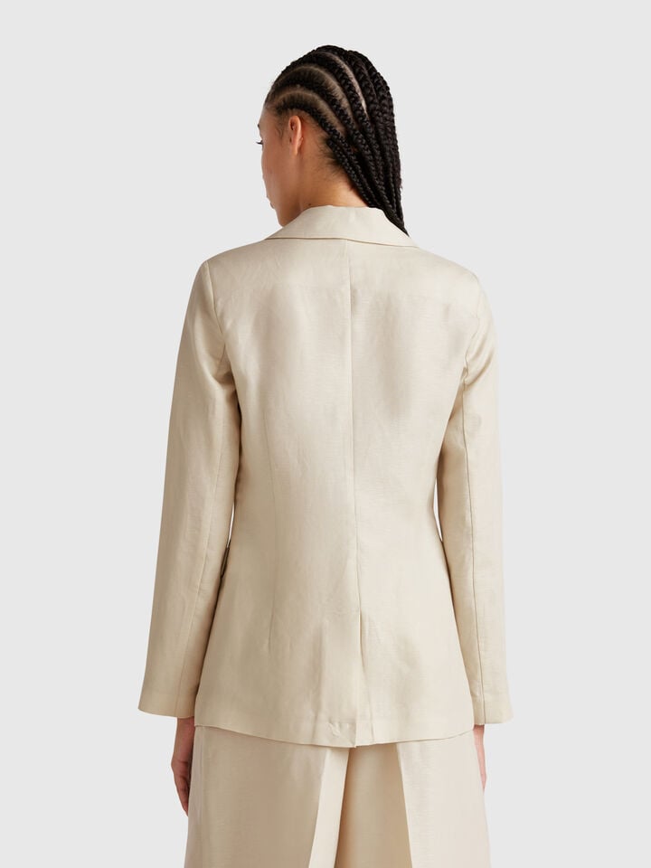 Benetton Blazer In Linen Blend Beige