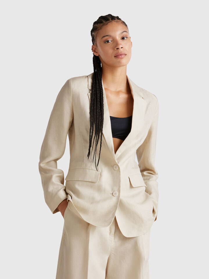 benetton Blazer in linen blend Beige