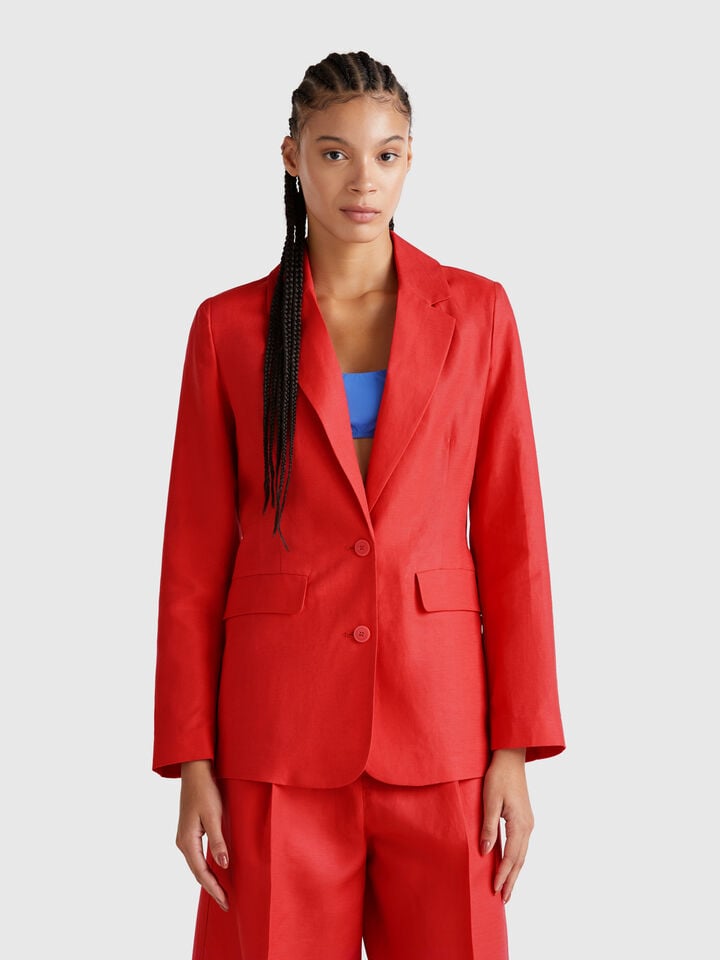 benetton Blazer in linen blend Brick Red