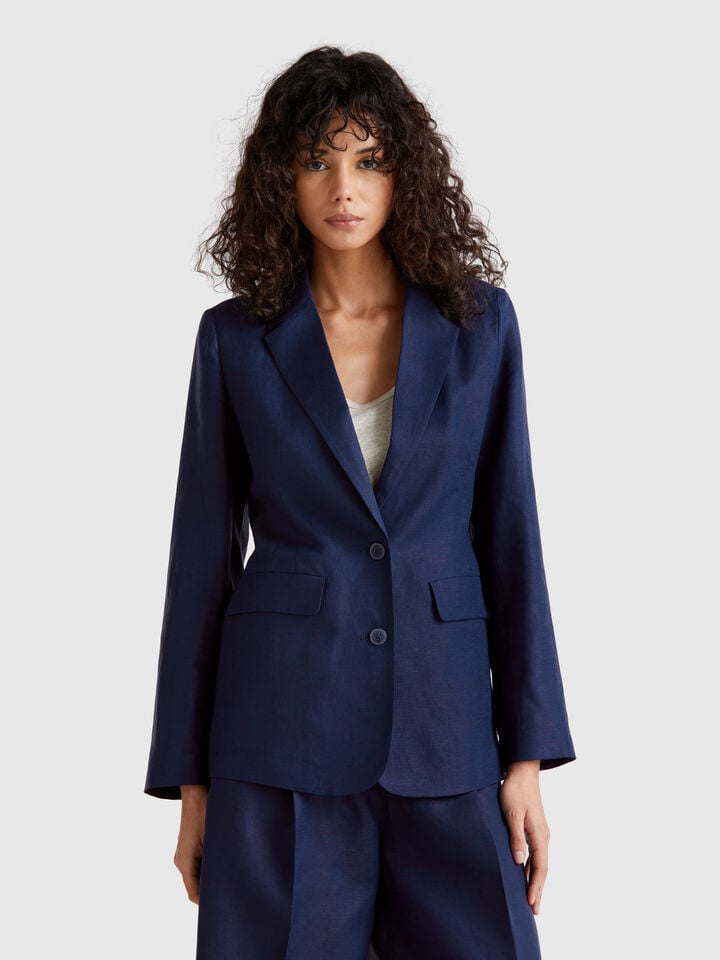 benetton Blazer in linen blend Dark Blue