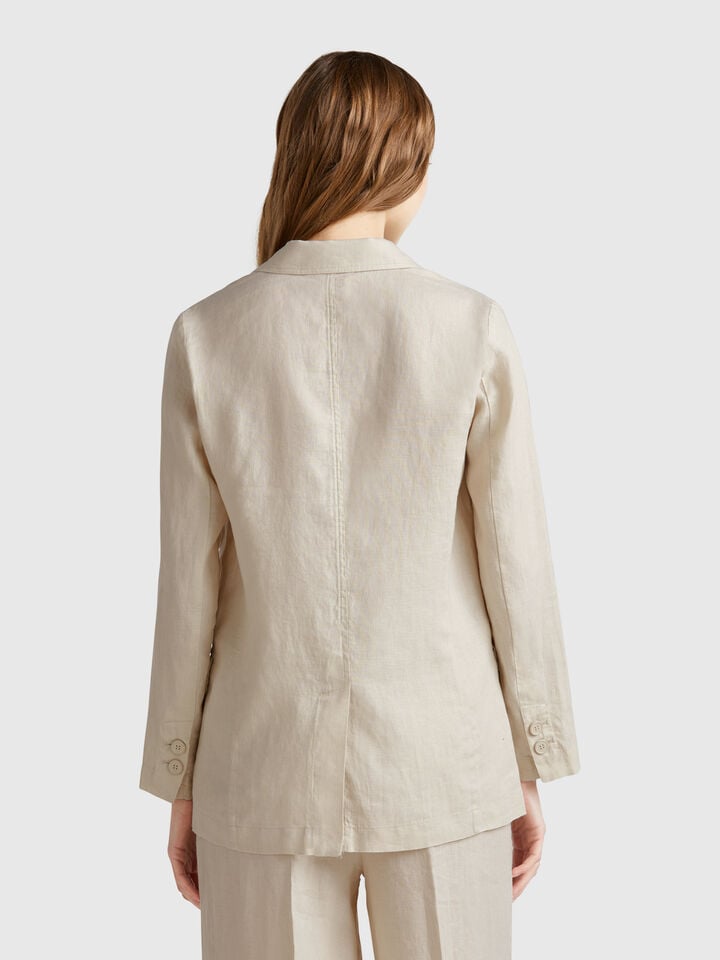 Benetton Blazer In Pure Linen Beige