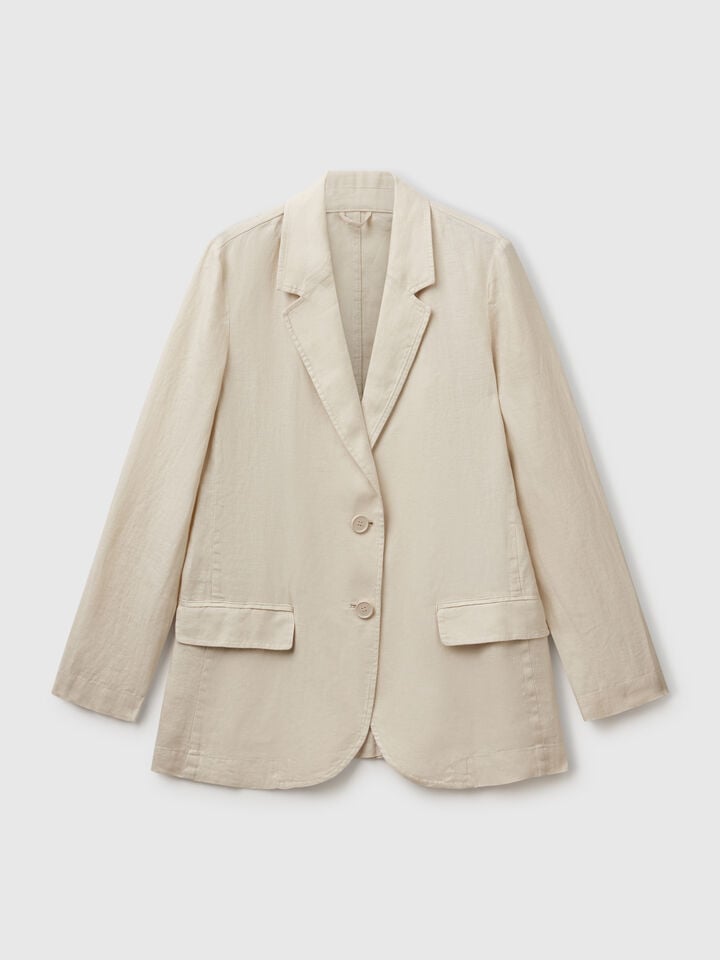 Benetton Blazer In Pure Linen Beige