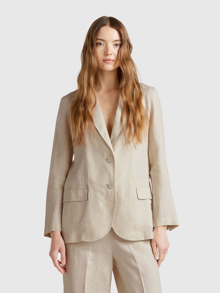 benetton Blazer in pure linen Beige