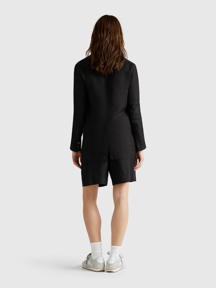 Benetton Blazer In Pure Linen Black