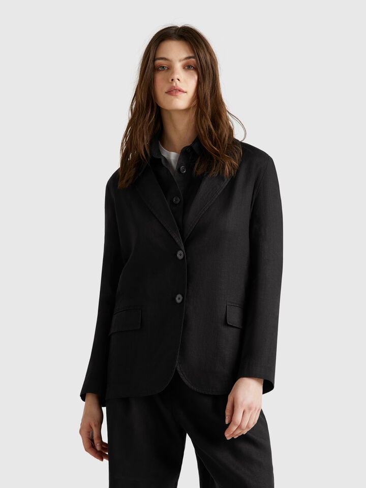 benetton Blazer in pure linen Black