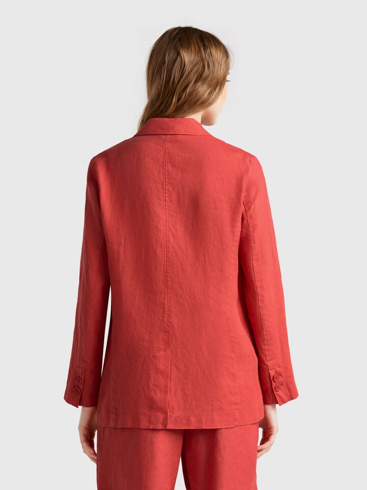Benetton Blazer In Pure Linen Brick Red