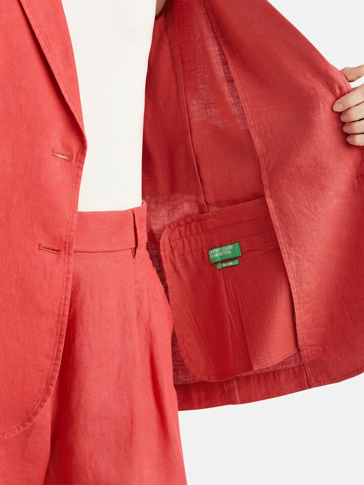 Benetton Blazer In Pure Linen Brick Red