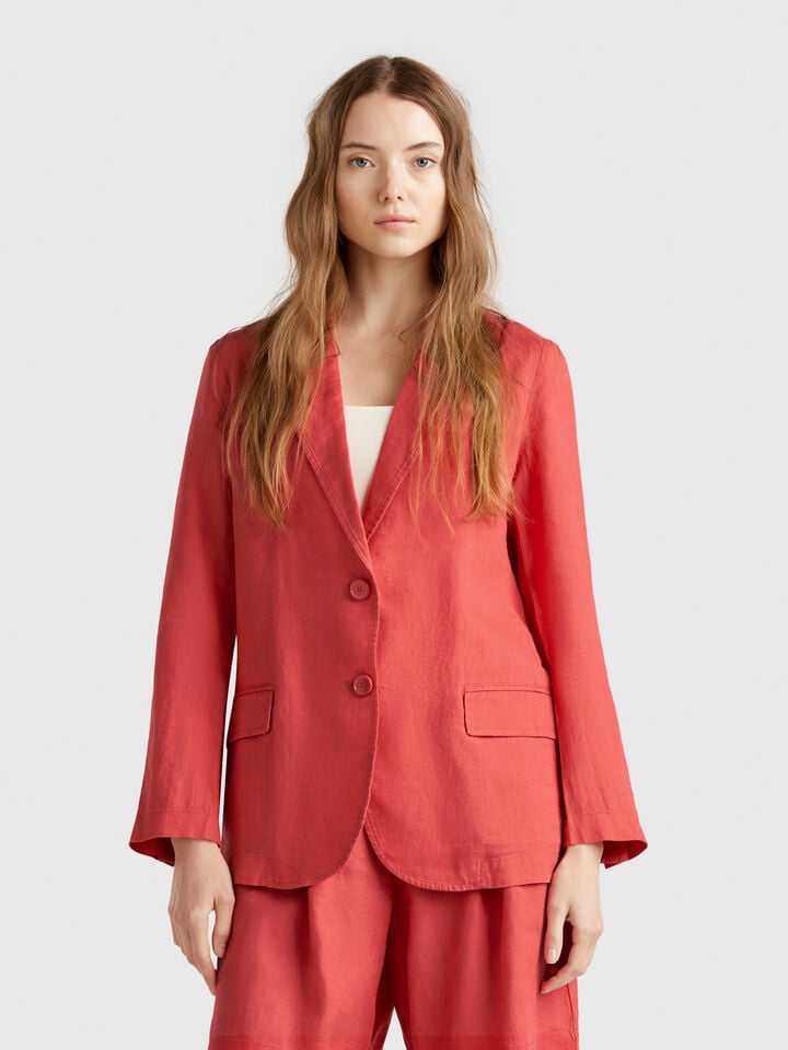 benetton Blazer in pure linen Brick Red