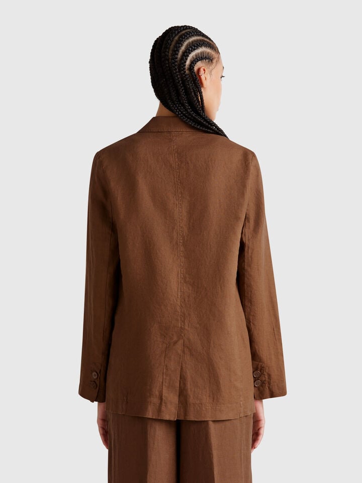 Benetton Blazer In Pure Linen Brown