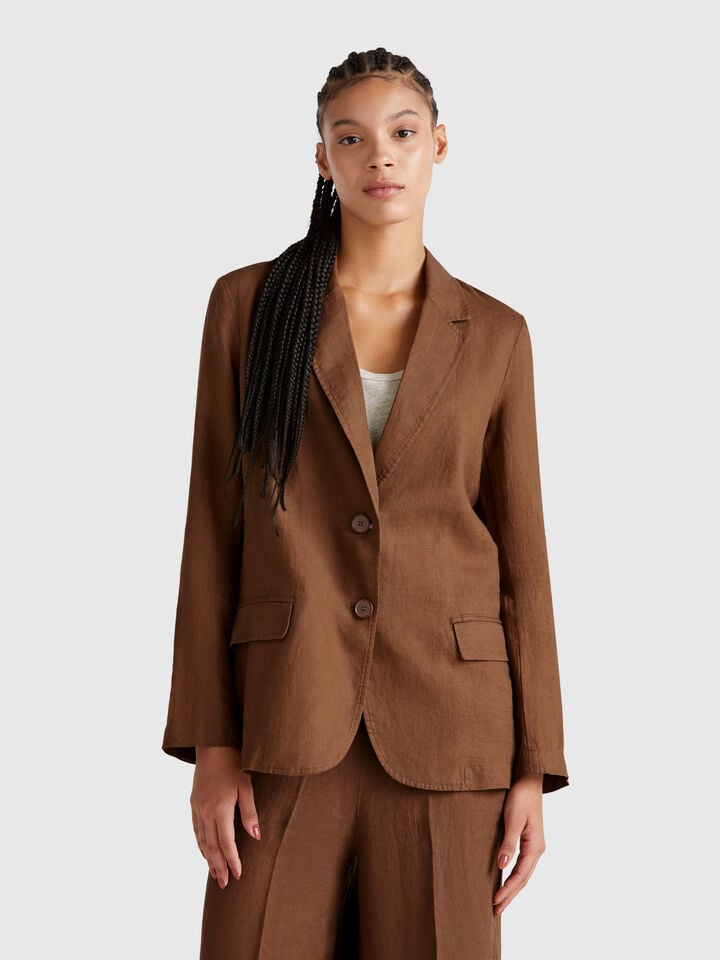 benetton Blazer in pure linen Brown