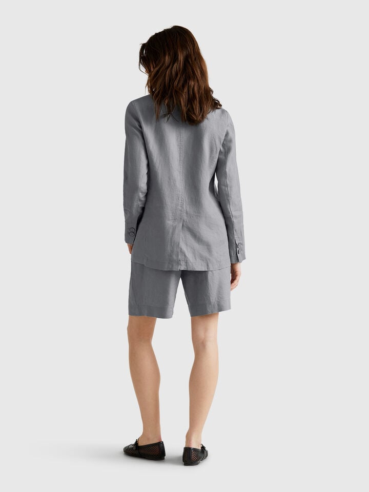 Benetton Blazer In Pure Linen Gray