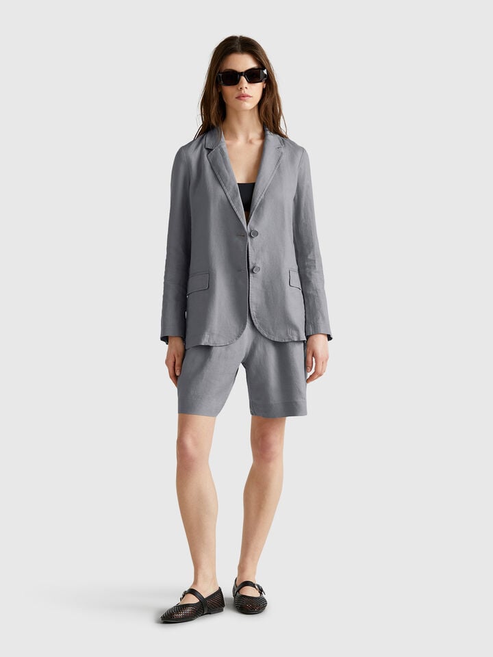 Benetton Blazer In Pure Linen Gray