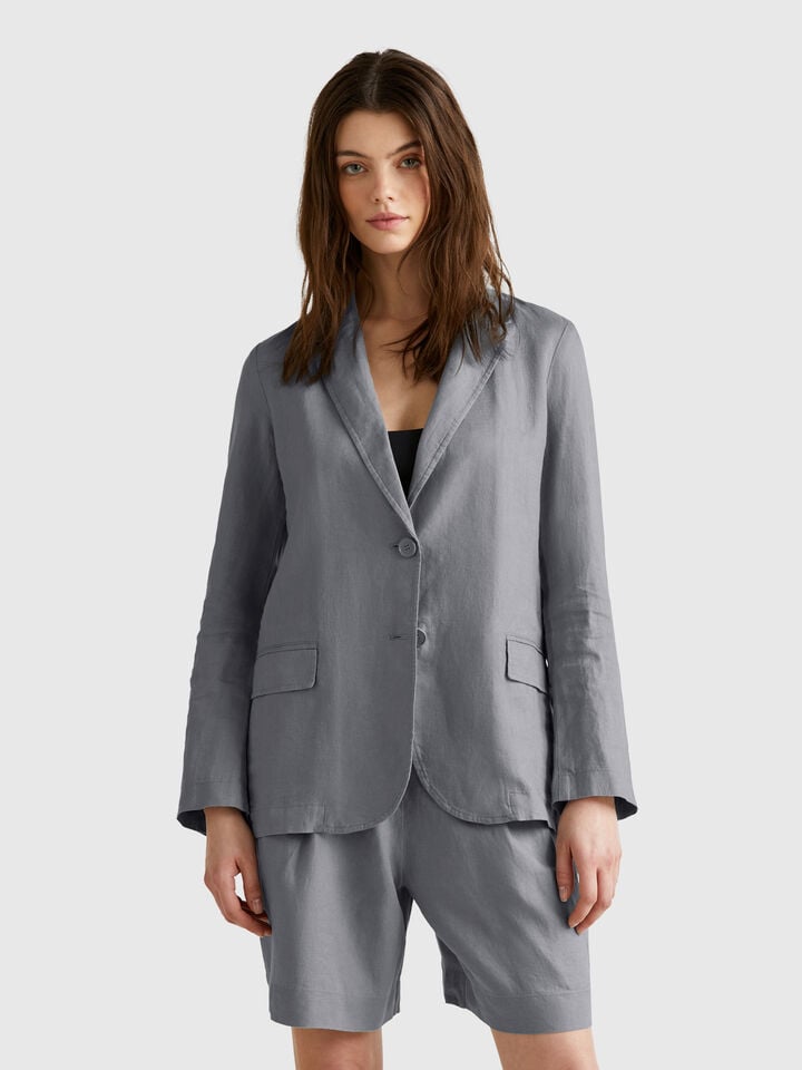 benetton Blazer in pure linen Gray