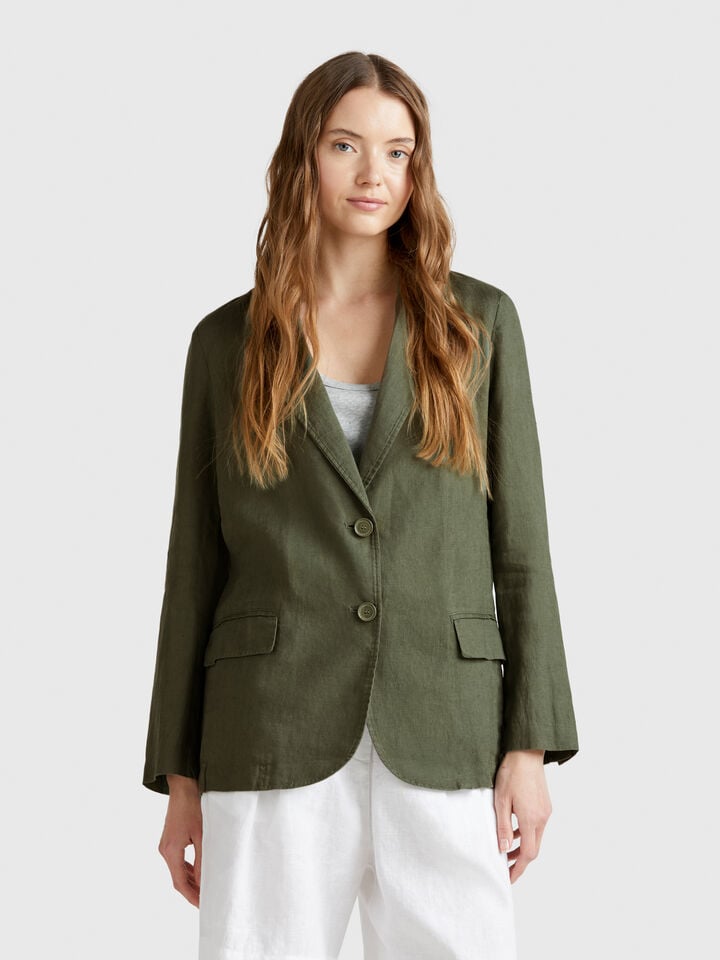 benetton Blazer in pure linen Military Green