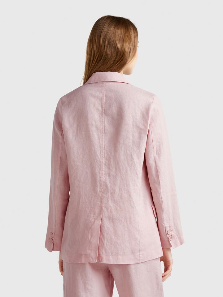 Benetton Blazer In Pure Linen Soft Pink