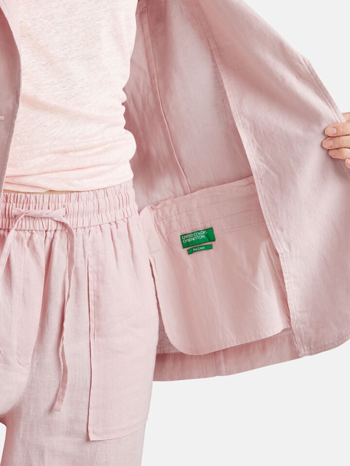 Benetton Blazer In Pure Linen Soft Pink