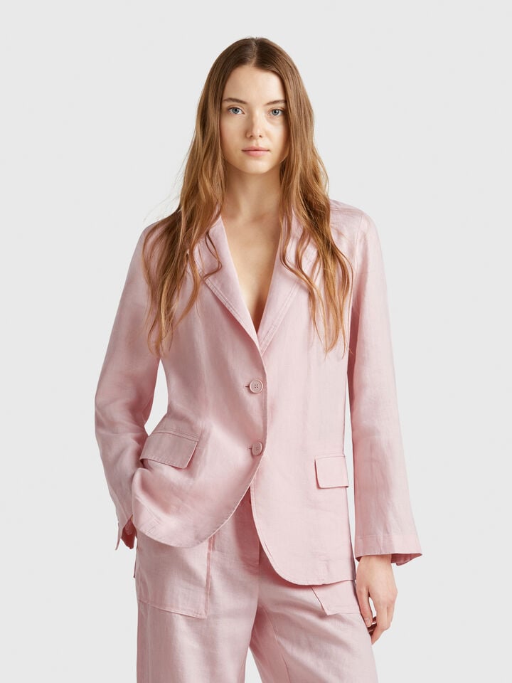 benetton Blazer in pure linen Soft Pink