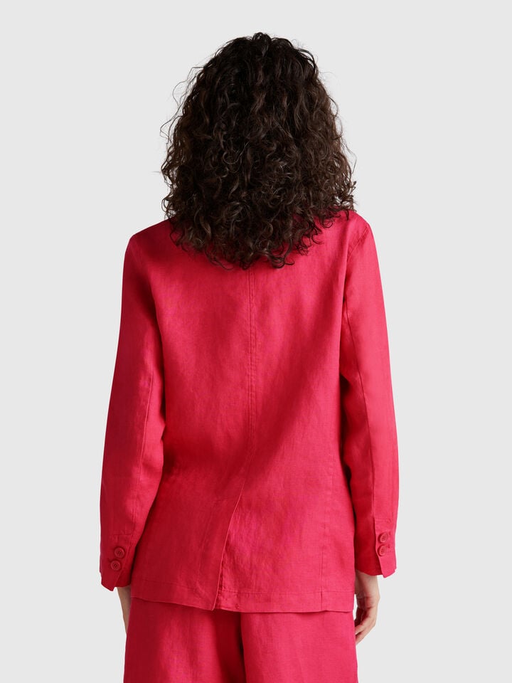Benetton Blazer In Pure Linen Strawberry
