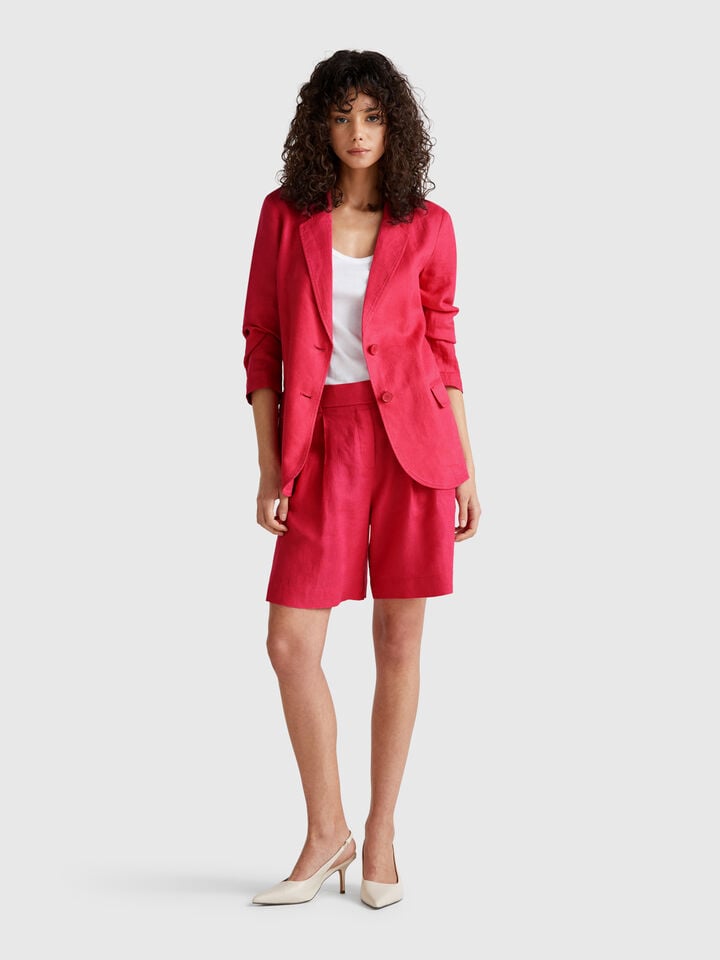 Benetton Blazer In Pure Linen Strawberry