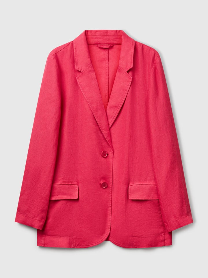 Benetton Blazer In Pure Linen Strawberry