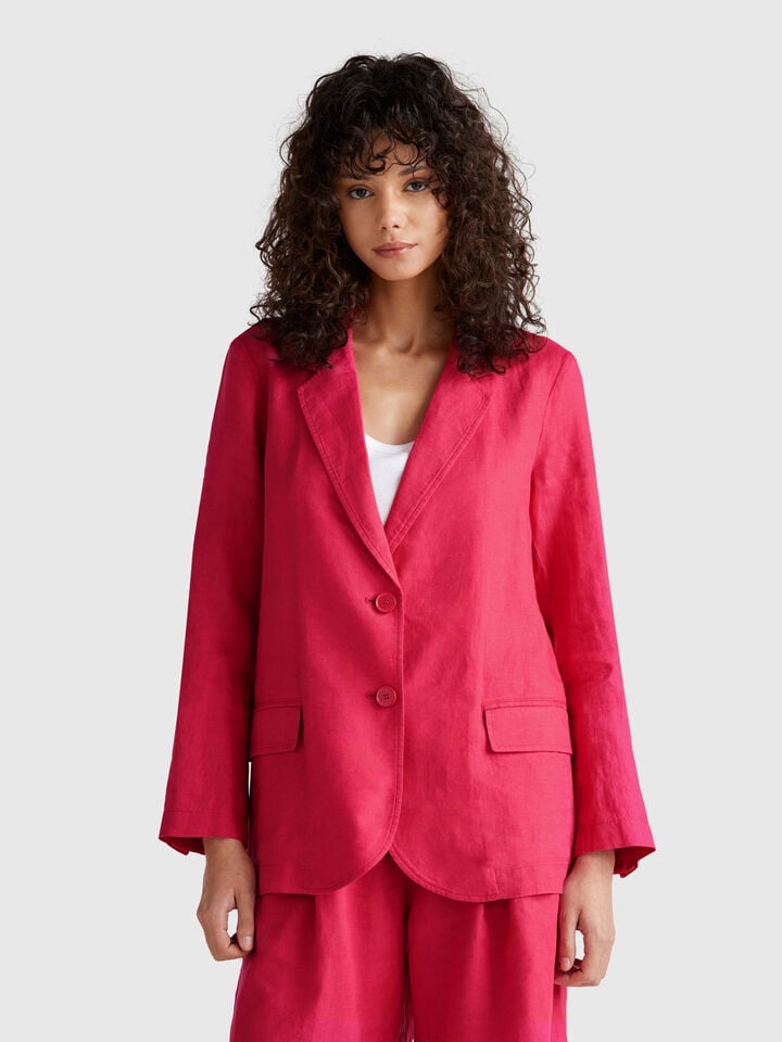 benetton Blazer in pure linen Strawberry