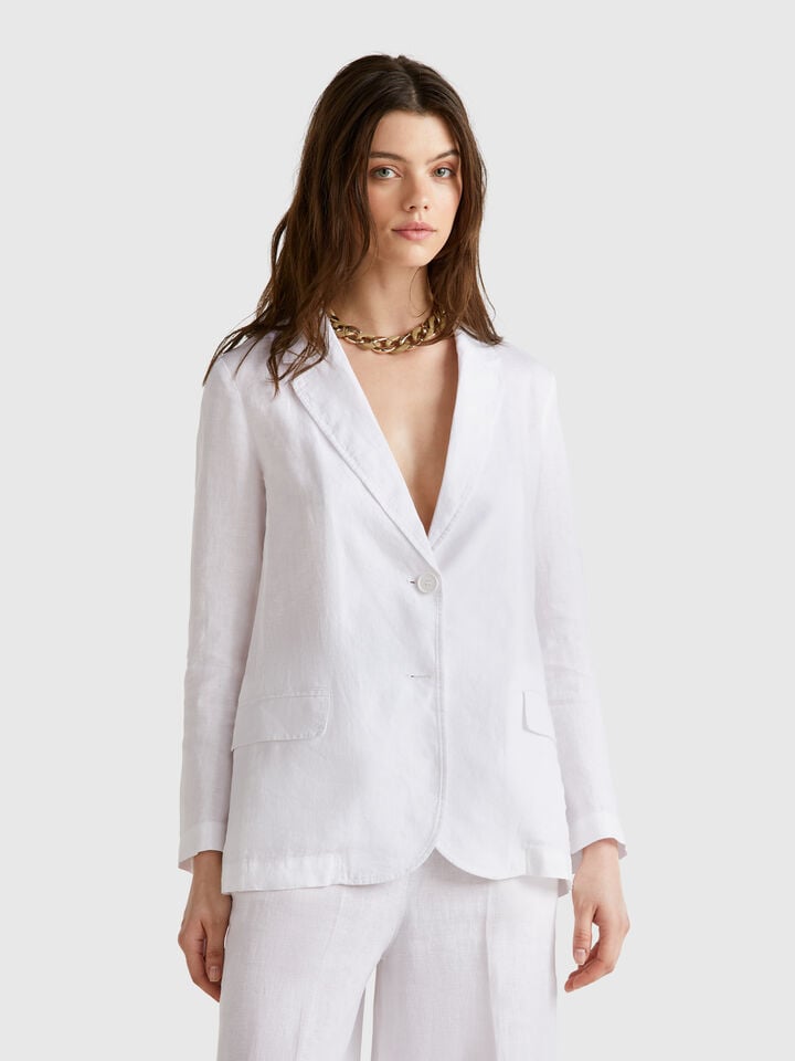 benetton Blazer in pure linen White