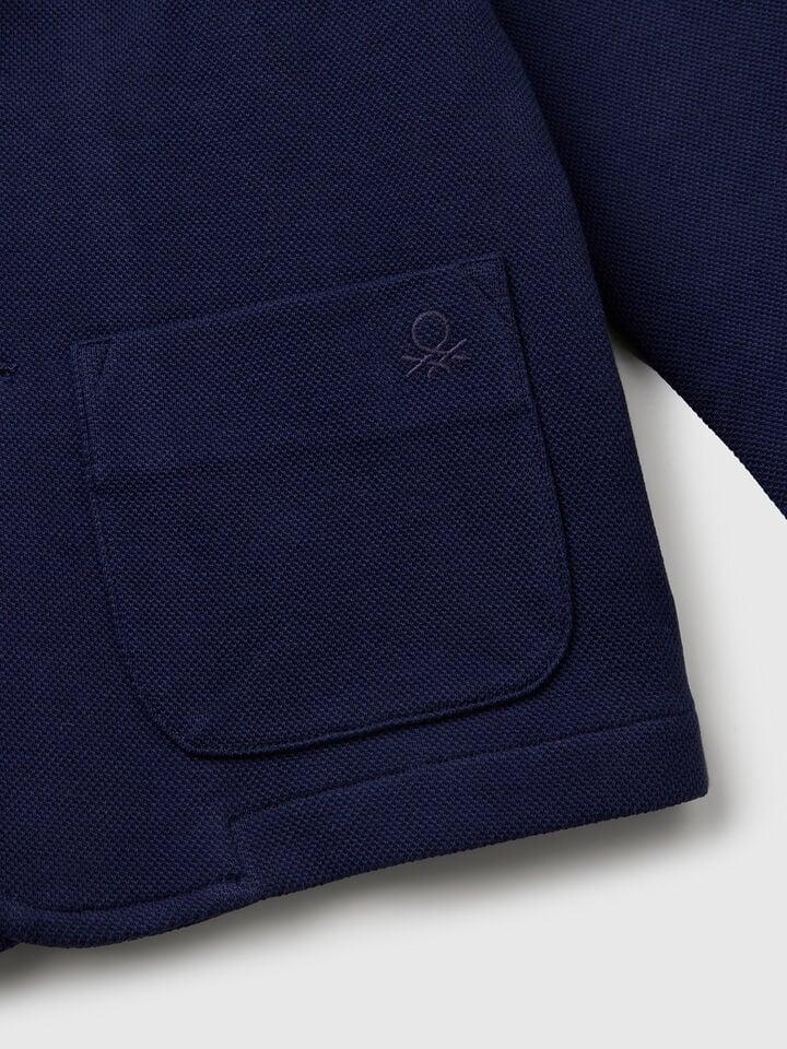 Benetton Blazer With Relaxed Fit Pockets Dark Blue