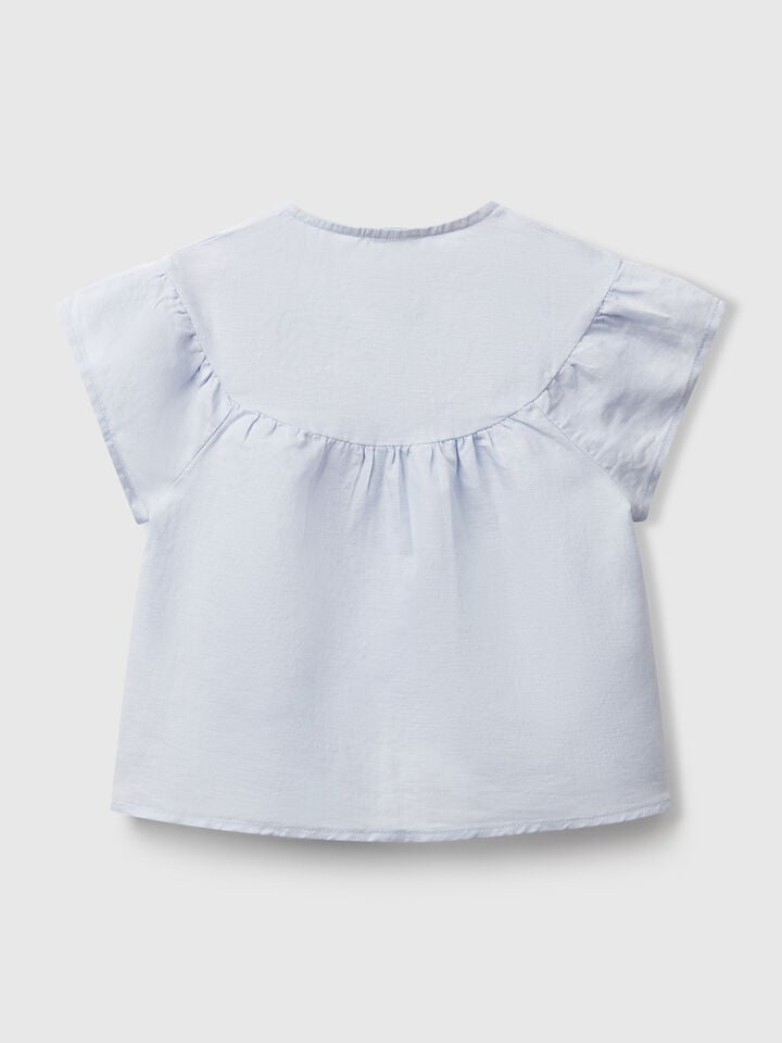 Benetton Blouse In Linen Blend Light Blue