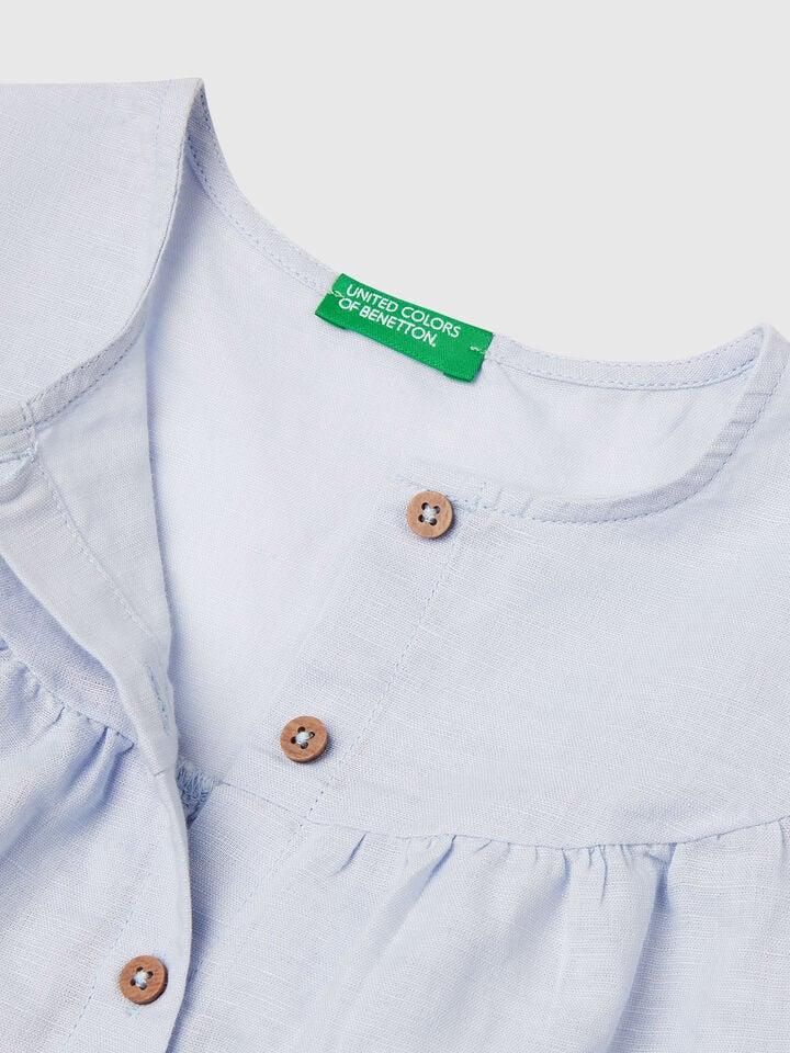 Benetton Blouse In Linen Blend Light Blue