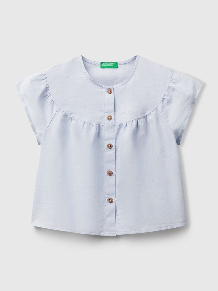 benetton Blouse in linen blend Light Blue