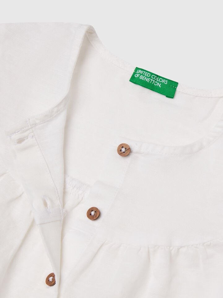 Benetton Blouse In Linen Blend White