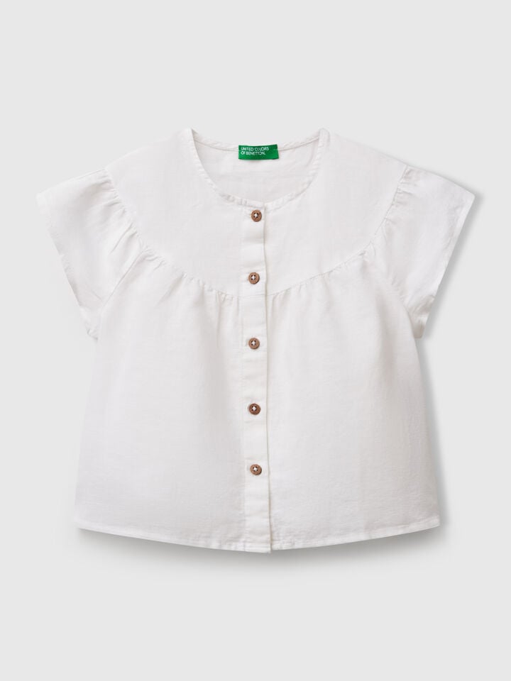 Benetton Blouse In Linen Blend White