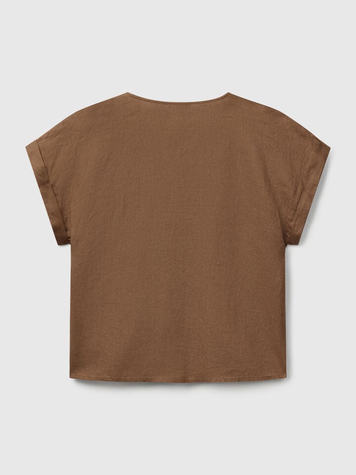 Benetton Blouse In Pure Linen Brown