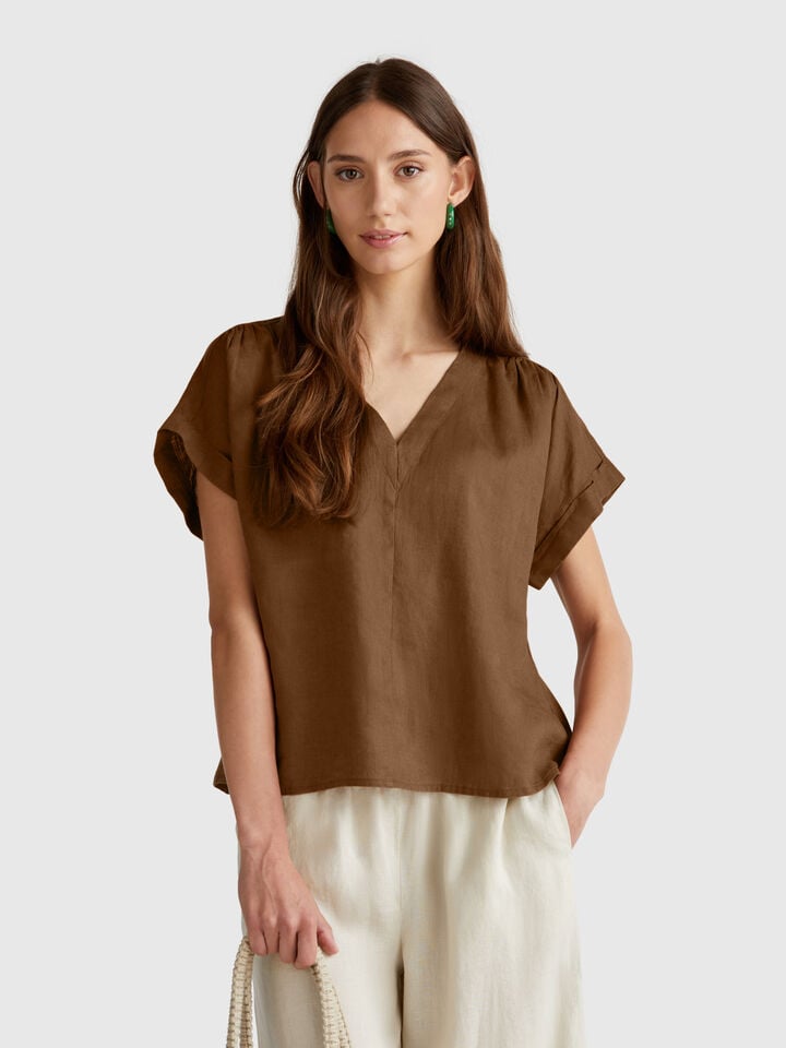 benetton Blouse in pure linen Brown