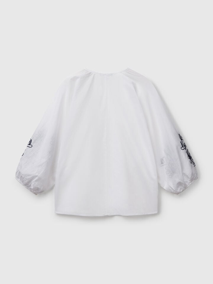 Benetton Blouse With Floral Embroidery White