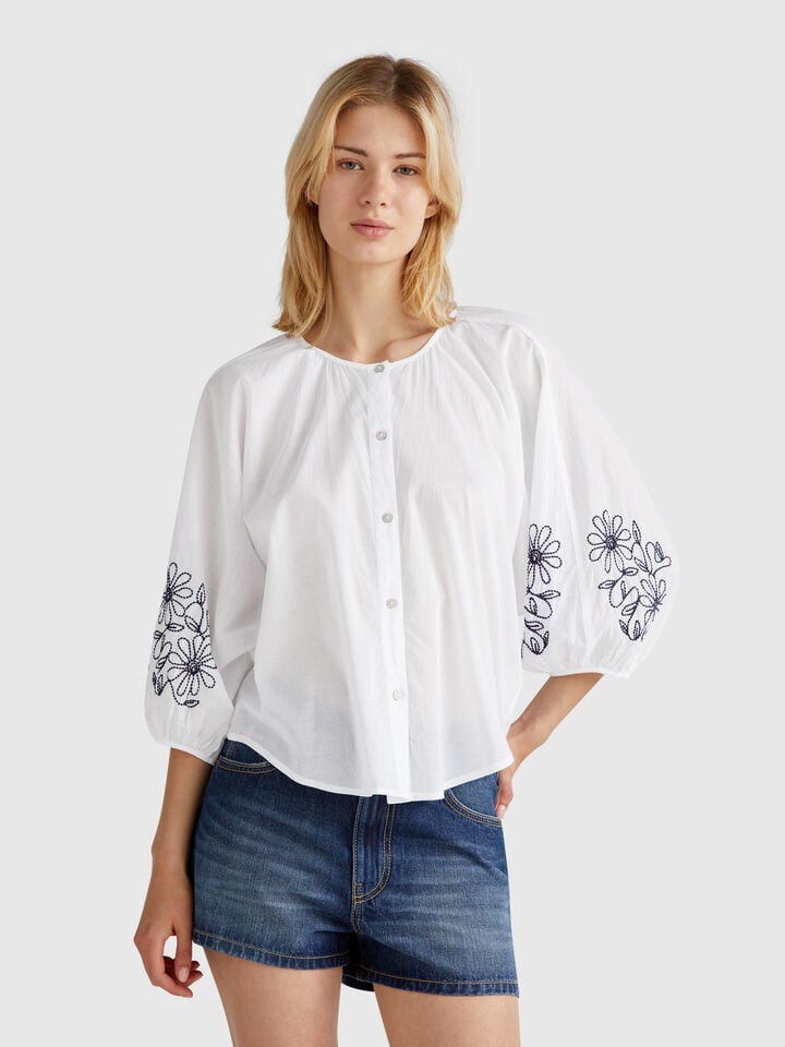 benetton Blouse with floral embroidery White