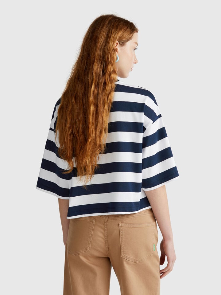 Benetton Blue And White Striped T-shirt Blue