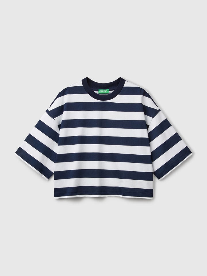 Benetton Blue And White Striped T-shirt Blue