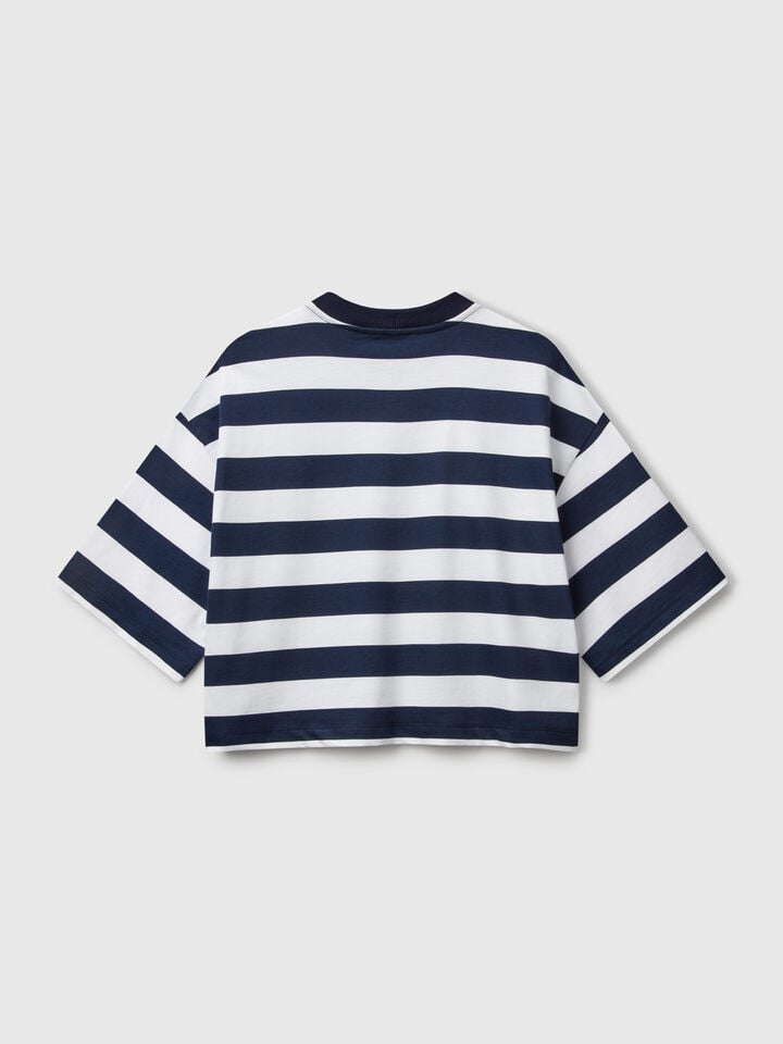 Benetton Blue And White Striped T-shirt Blue