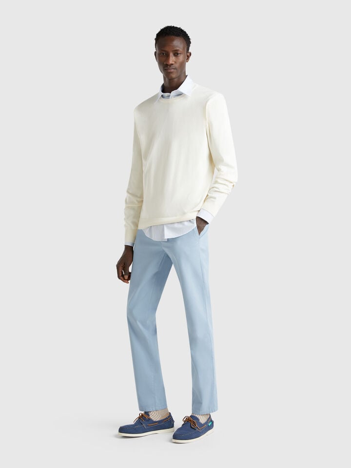 Benetton Blue Gray Slim Fit Chinos Light Blue