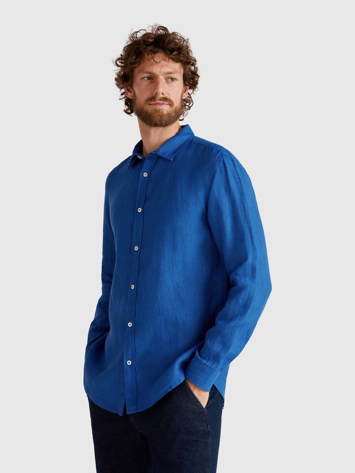 benetton Blue shirt in pure linen Blue