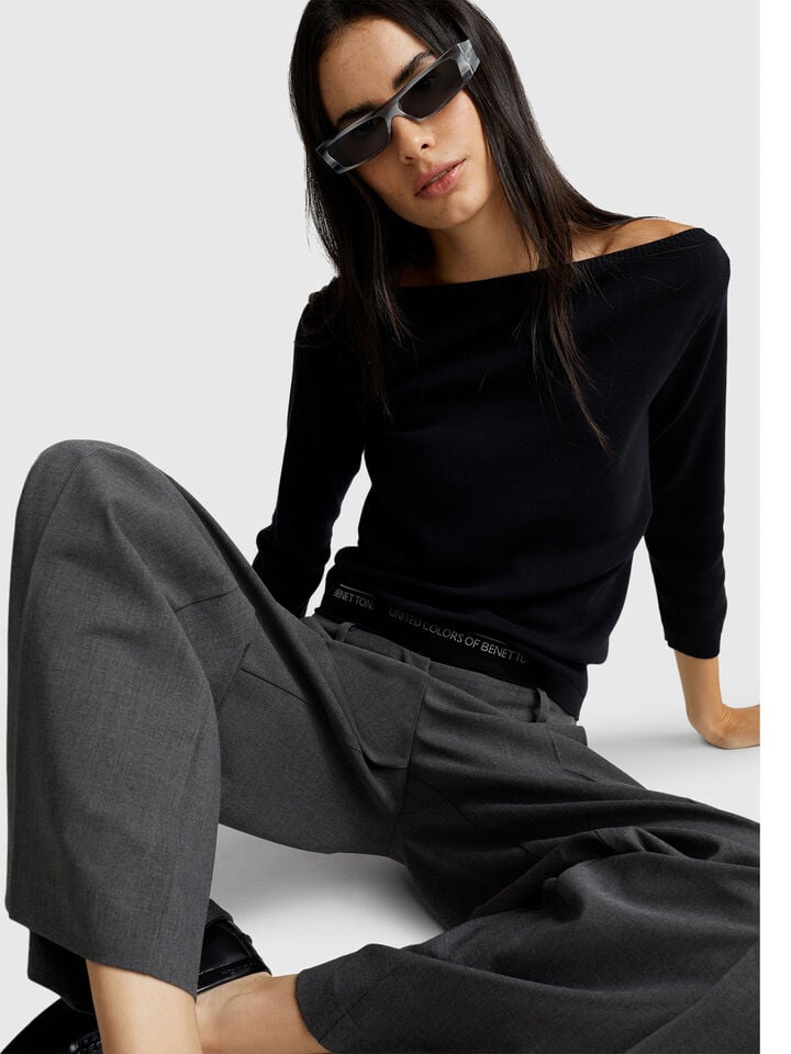 Benetton Boat Neck Sweater Black