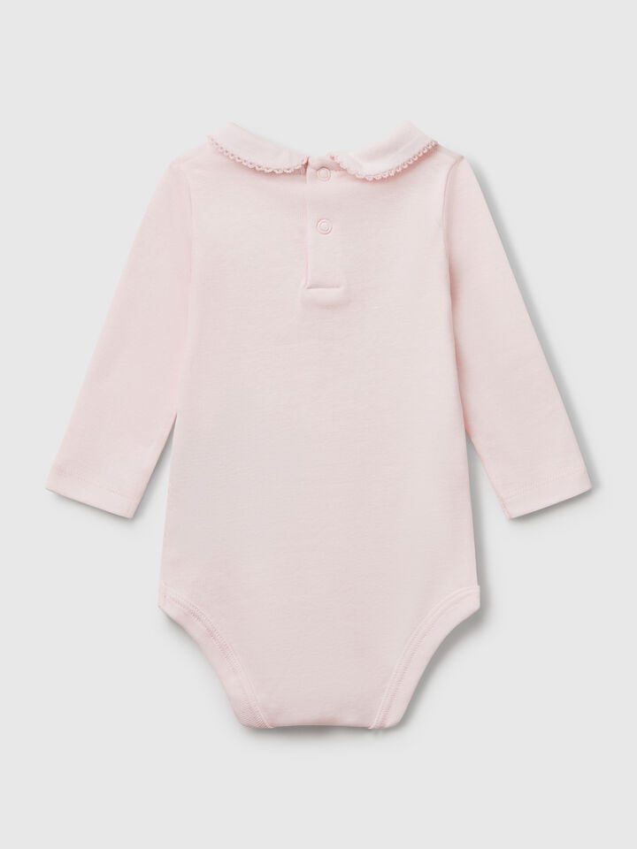 Benetton Bodysuit With Collar In Cotton Pink