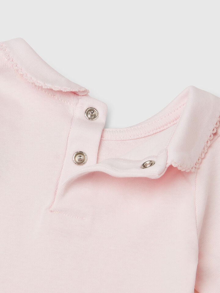 Benetton Bodysuit With Collar In Cotton Pink