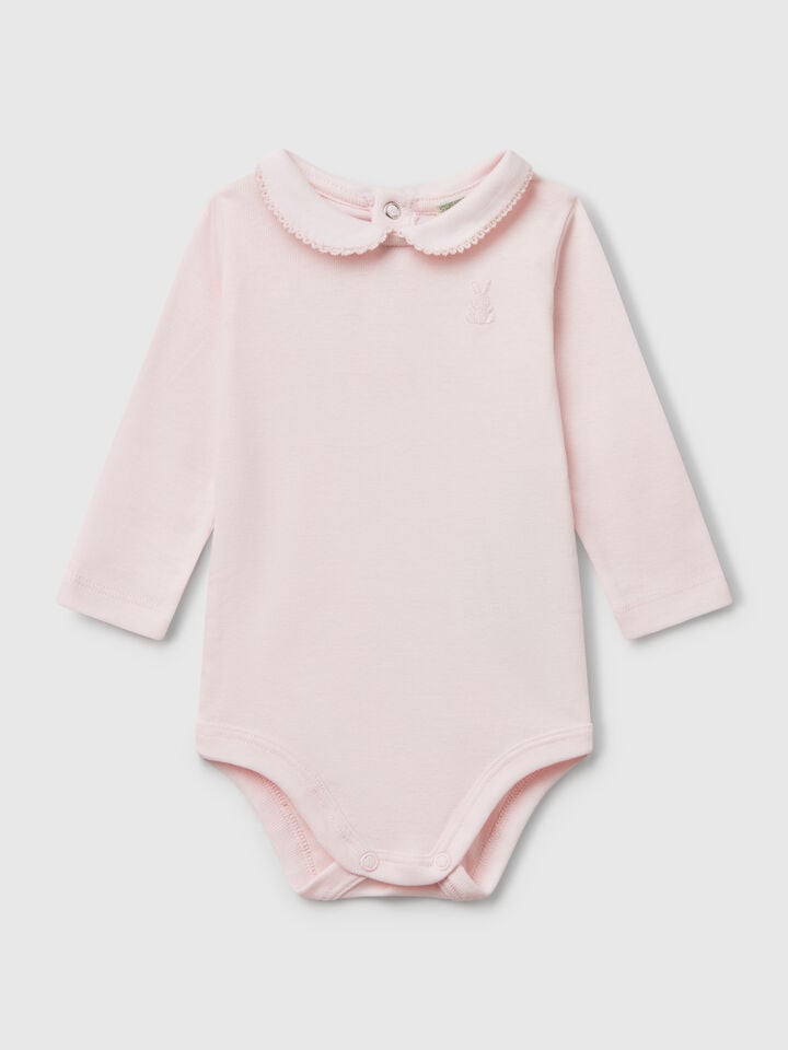 Benetton Bodysuit With Collar In Cotton Pink