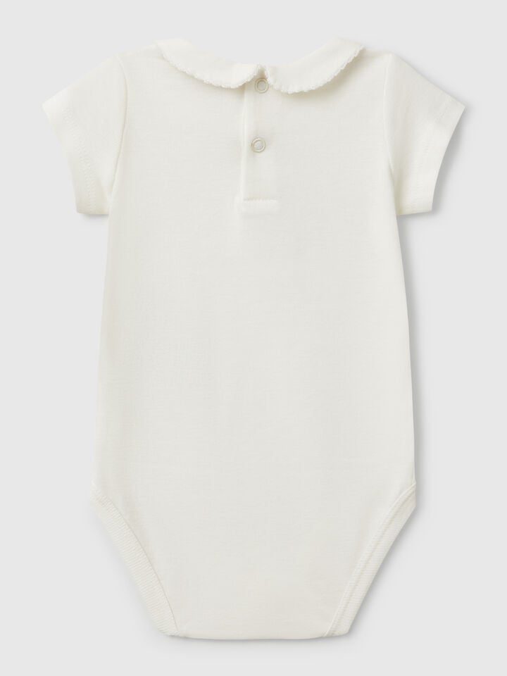 Benetton Bodysuit With Cotton Collar Creamy White