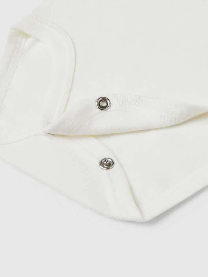 Benetton Bodysuit With Cotton Collar Creamy White
