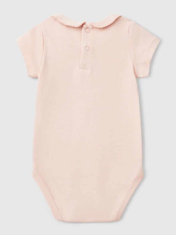 Benetton Bodysuit With Cotton Collar Soft Pink