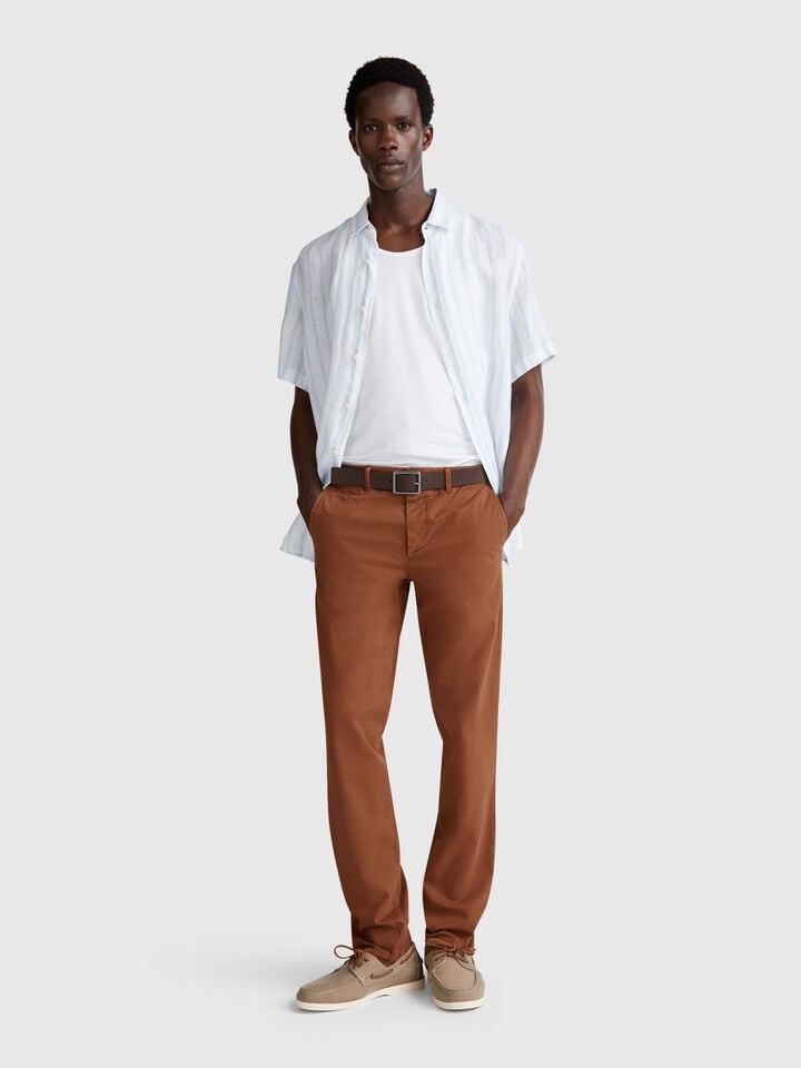 Benetton Brown Slim Fit Chinos Brown